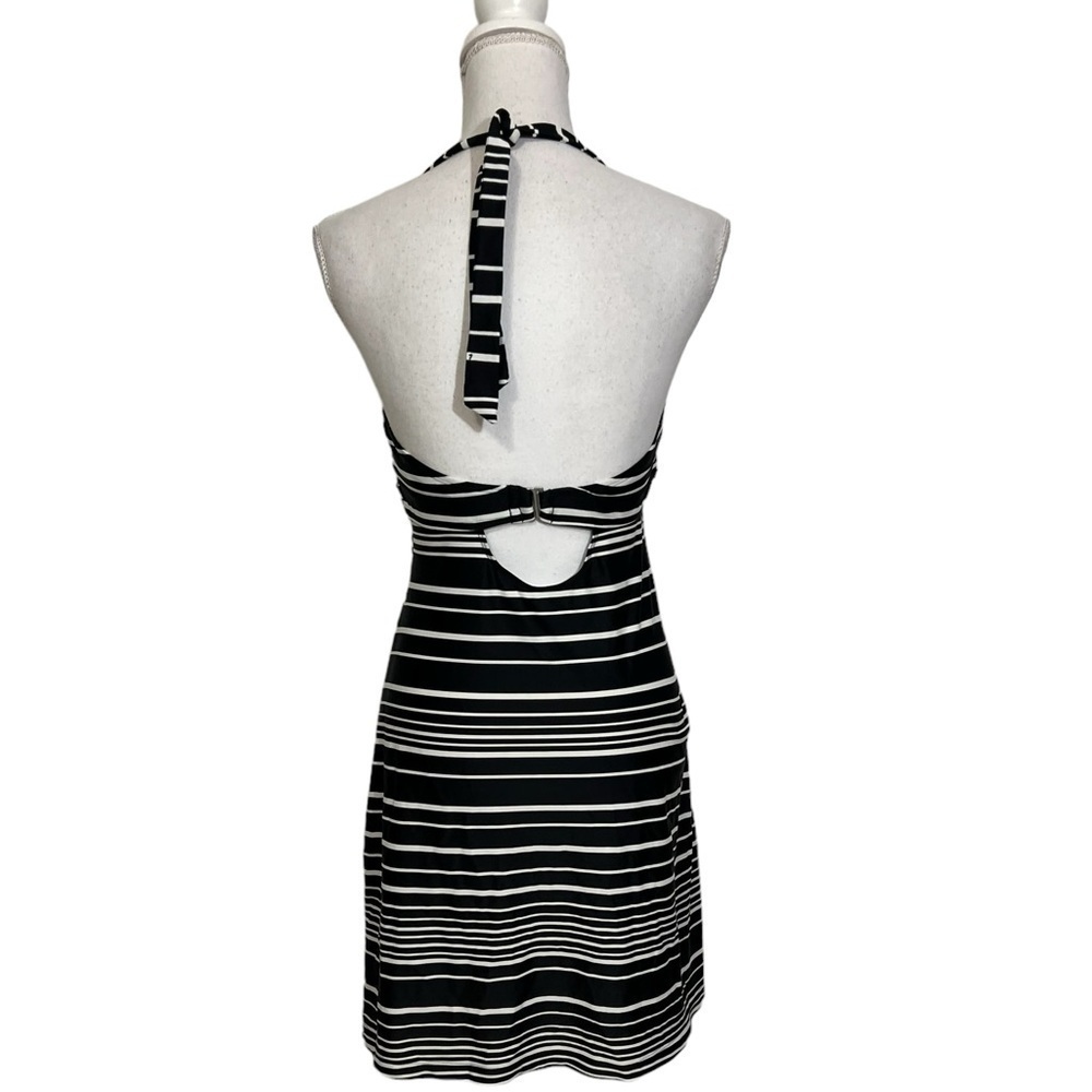 ATHLETA Women's Black White Striped Halter Swim Dress 36 B/C Underwire Bra - Picture 3 of 7
